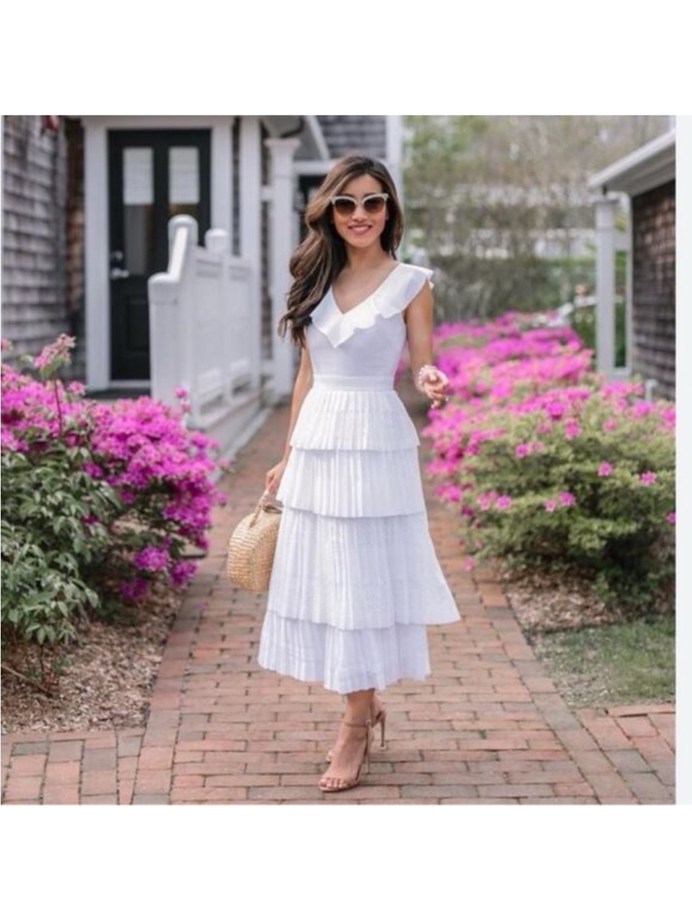 banana republic laser cut midi white dress size 10P